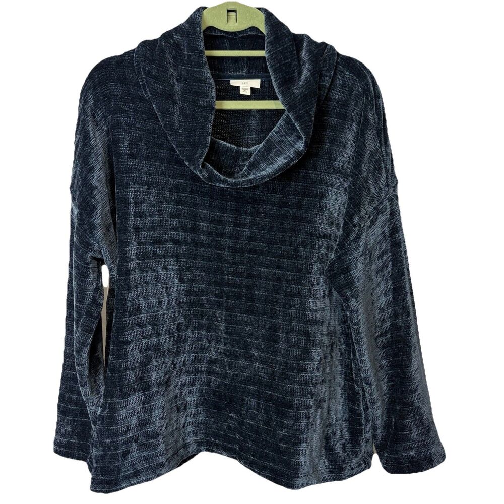 J Jill Sweater Womens Petite XL Blue Cowl Neck Tunic Textured Super Soft Comfy